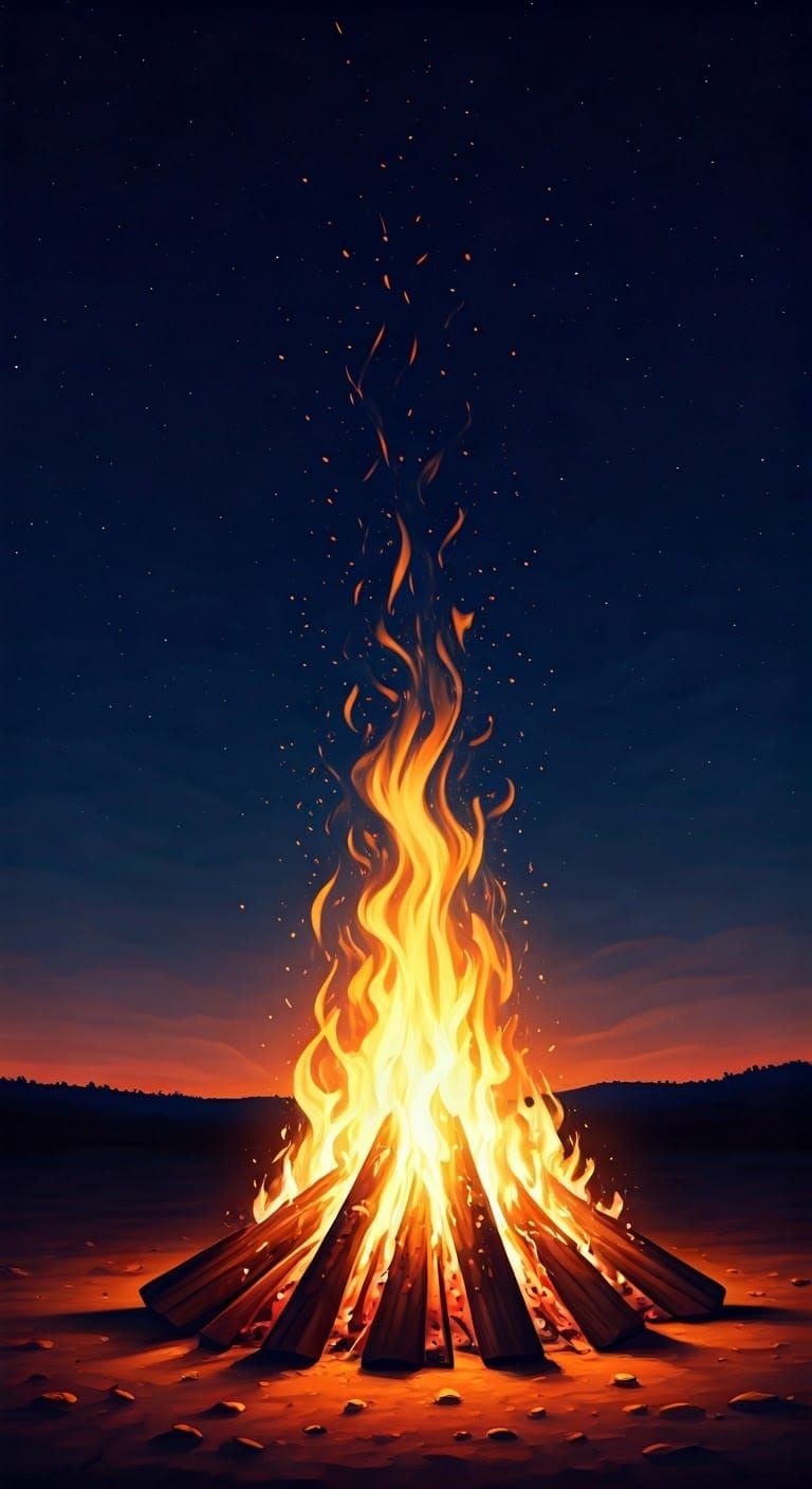 Burning Campfire Under Starry Night Sky in Realistic-Poetic ...