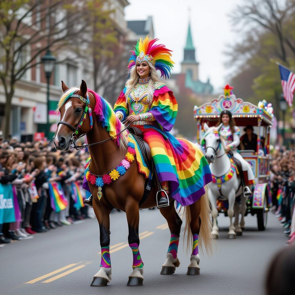 Colorful Pride Parade with Decorated Horse