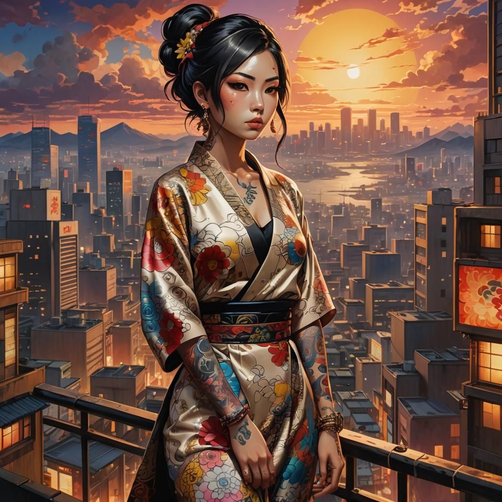 Yakuza Woman Portrait in Anime Style