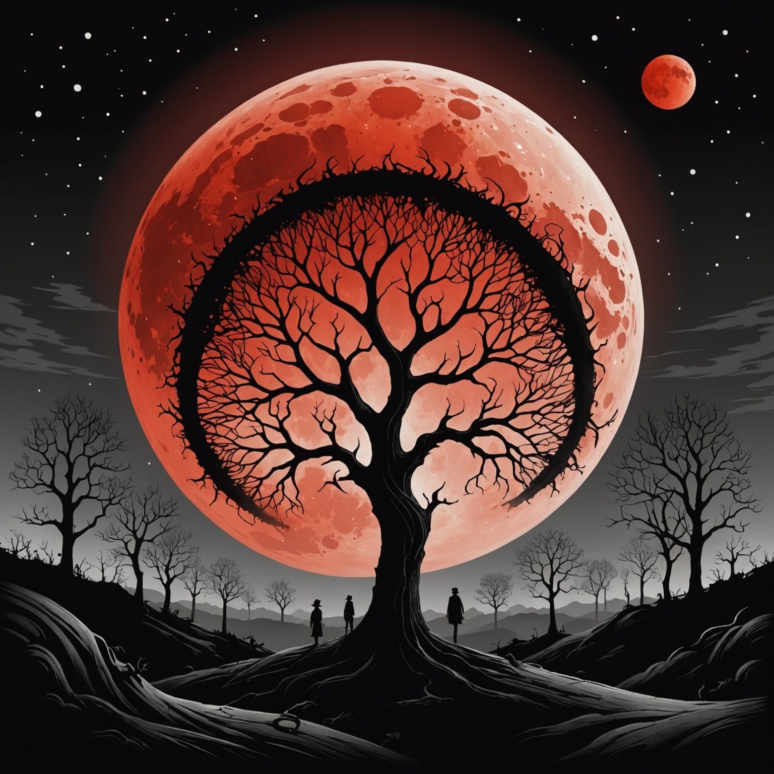 Mysterious Night in Tim Burton Cartoon Style