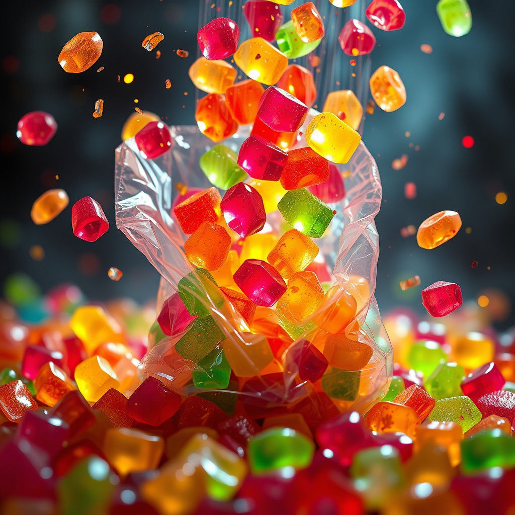 Gummy Candies Bursting From Haribo Bag