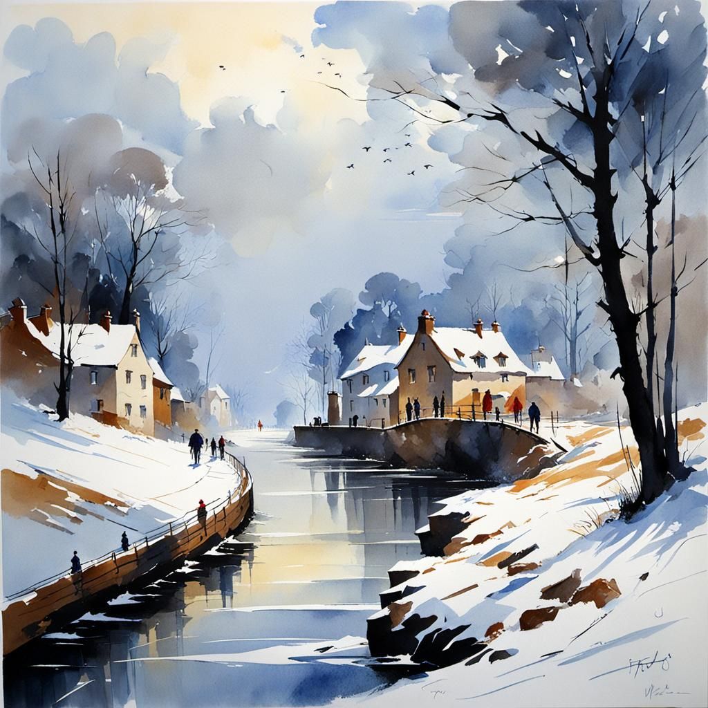 Windy Day in Watercolor Style