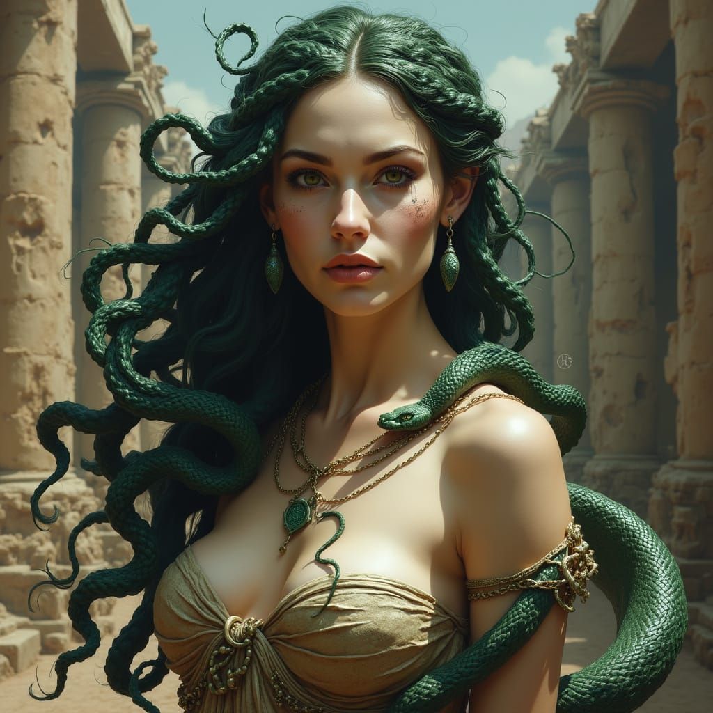 Divine Beauty Haunts Ancient Temple in Hyperrealistic Painti...