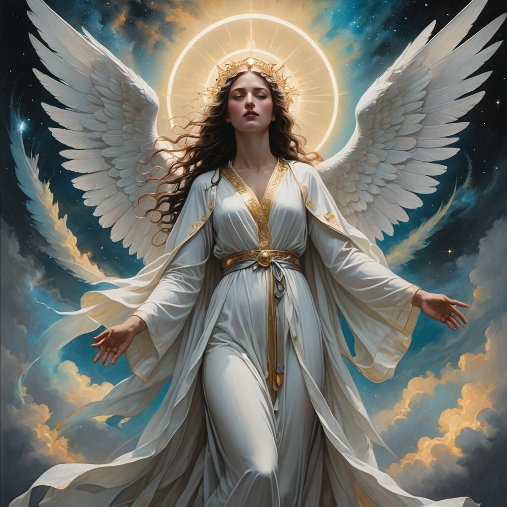 Ethereal Celestial Elara in Mixed Media Style