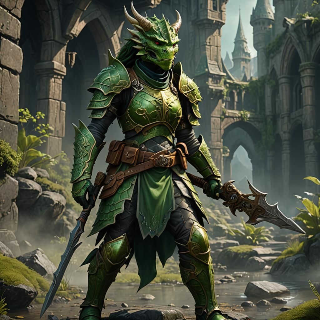 Green Dragonborn Soldier: Fantasy Concept Art