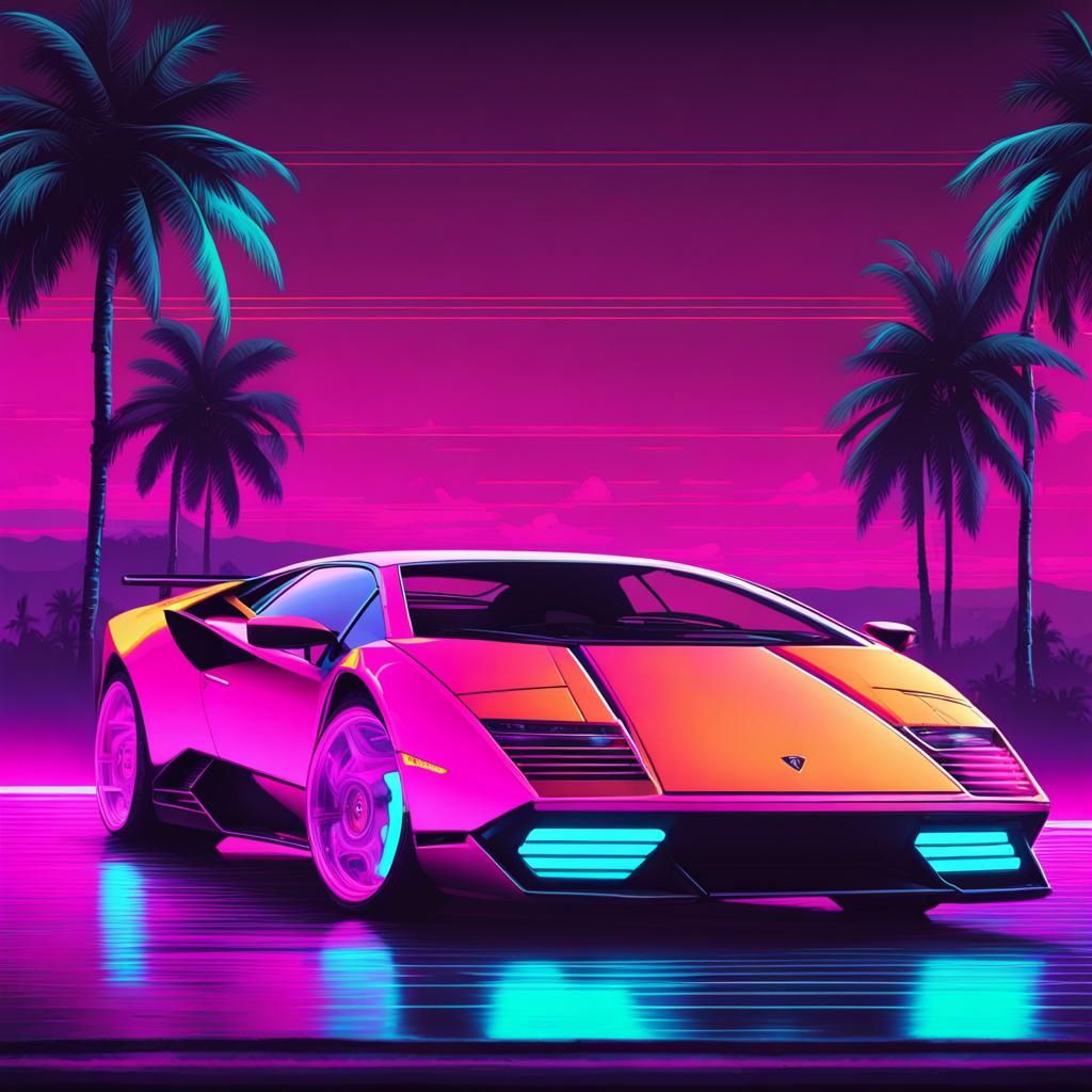 Lamborghini in Synthwave Neon Style