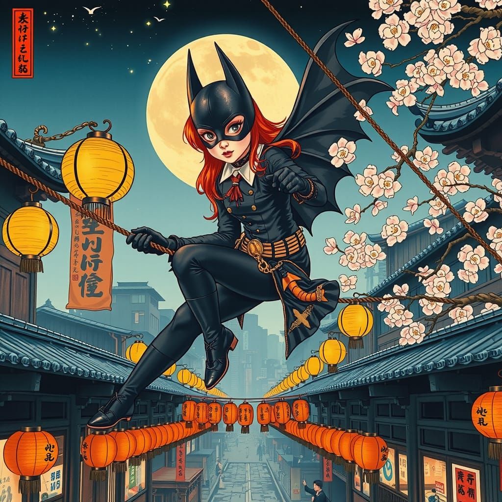Batgirl Swings Through 19th Century Japan: Ukiyo-e Print