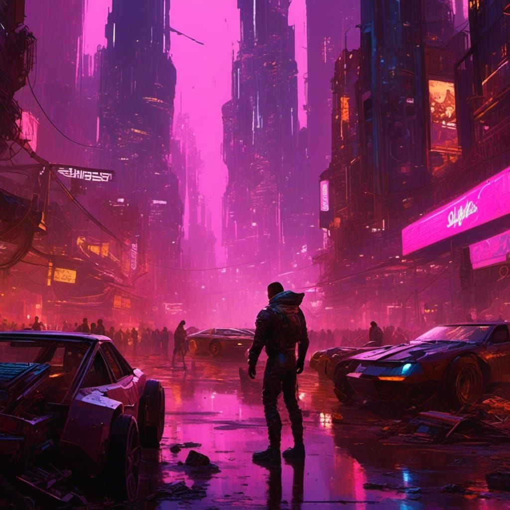 Cyberpunk Metropolis: Neon and Twisted Metal