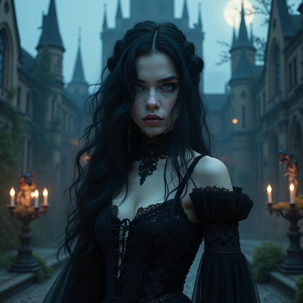 Gothic Princess with Obsidian Hair in Digital Art Style