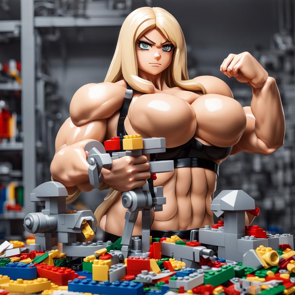 Muscular Girl Builds Lego Statue in Anime Style
