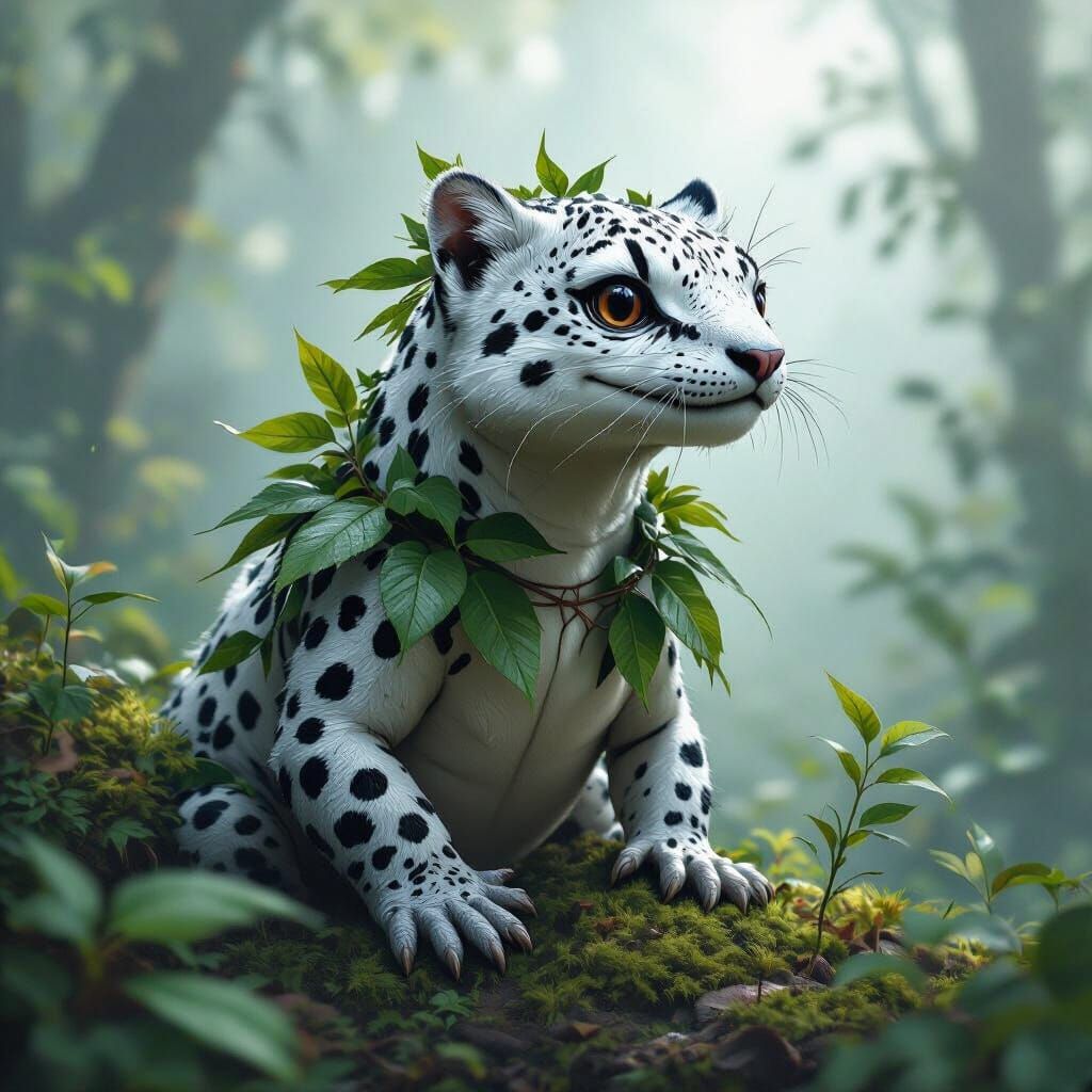 Skink Snow Leopard Hybrid in Misty Forest