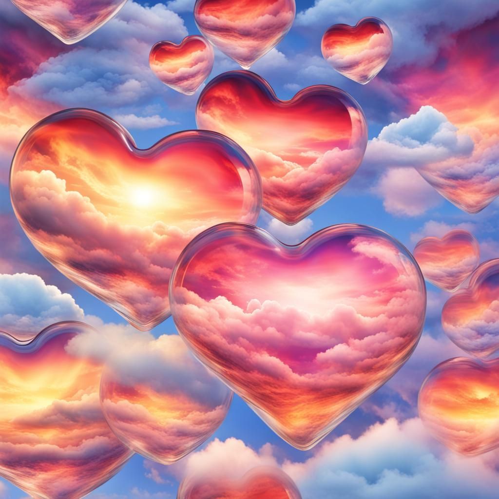 Glass Heart Overflowing with Colorful Clouds