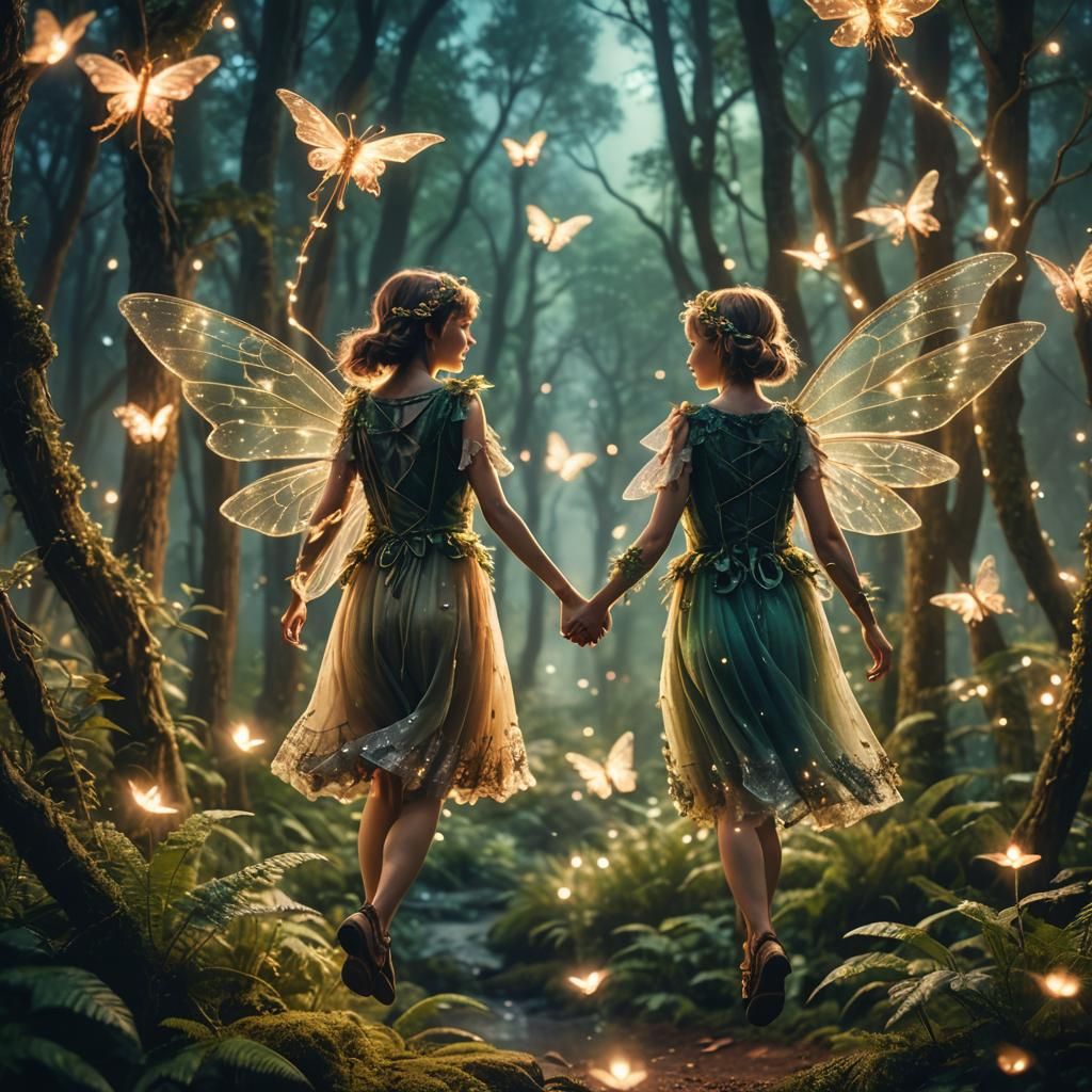 Fairies Fly Through Magical Forest: Cinematic Still