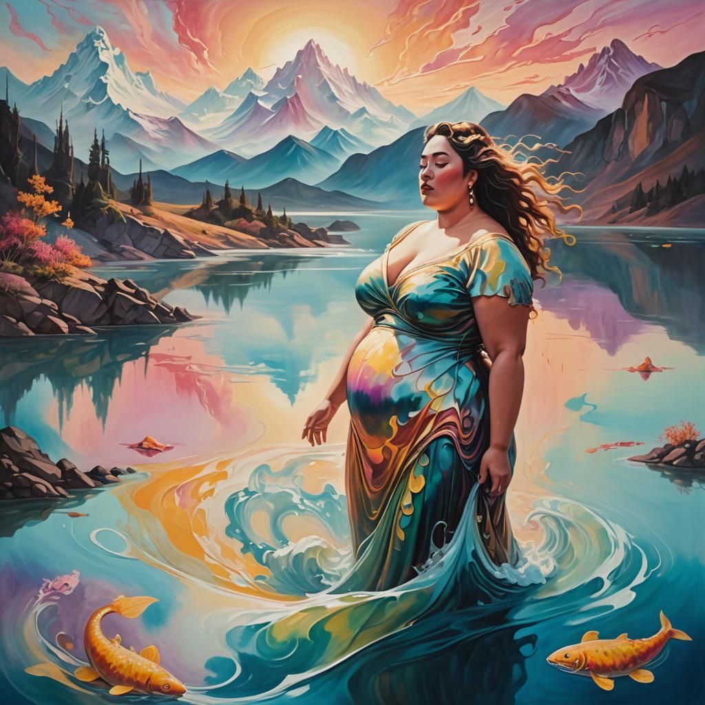 Surreal Melting Goddess in Dreamy Landscape