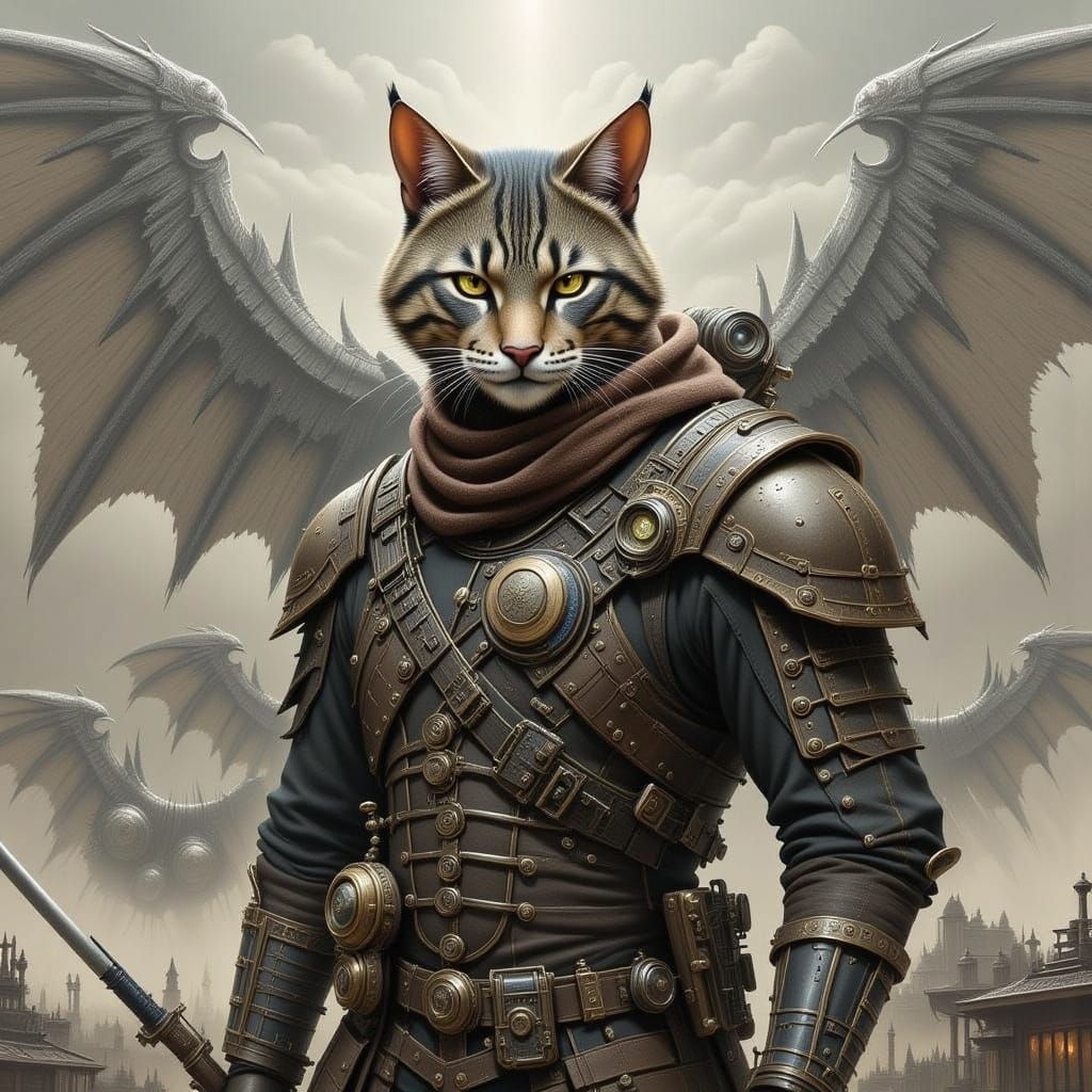 Steampunk Cat Soldier in Detailed Anthro Style