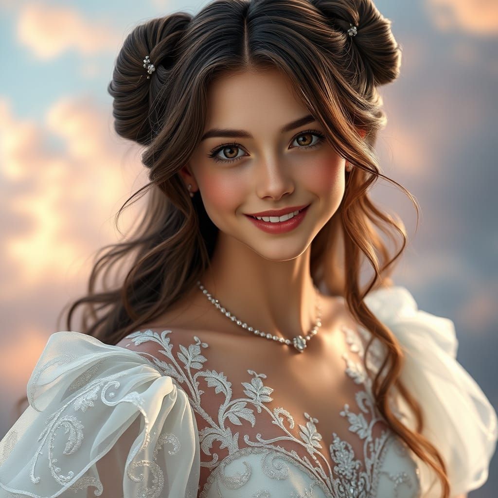 Ethereal European Beauty in Dreamy Fantasy Gown