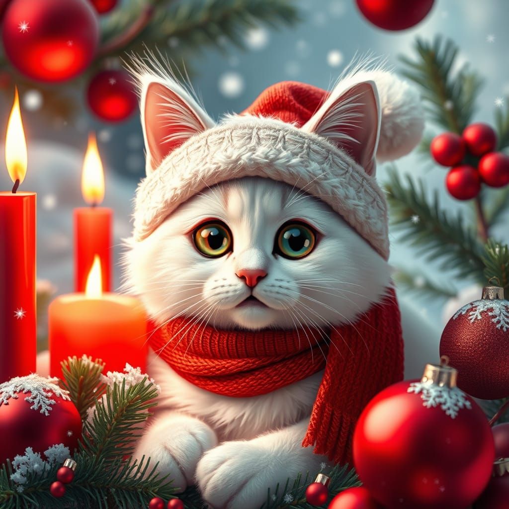 Christmas atmosphere, red candles, red Christmas balls, fir ...
