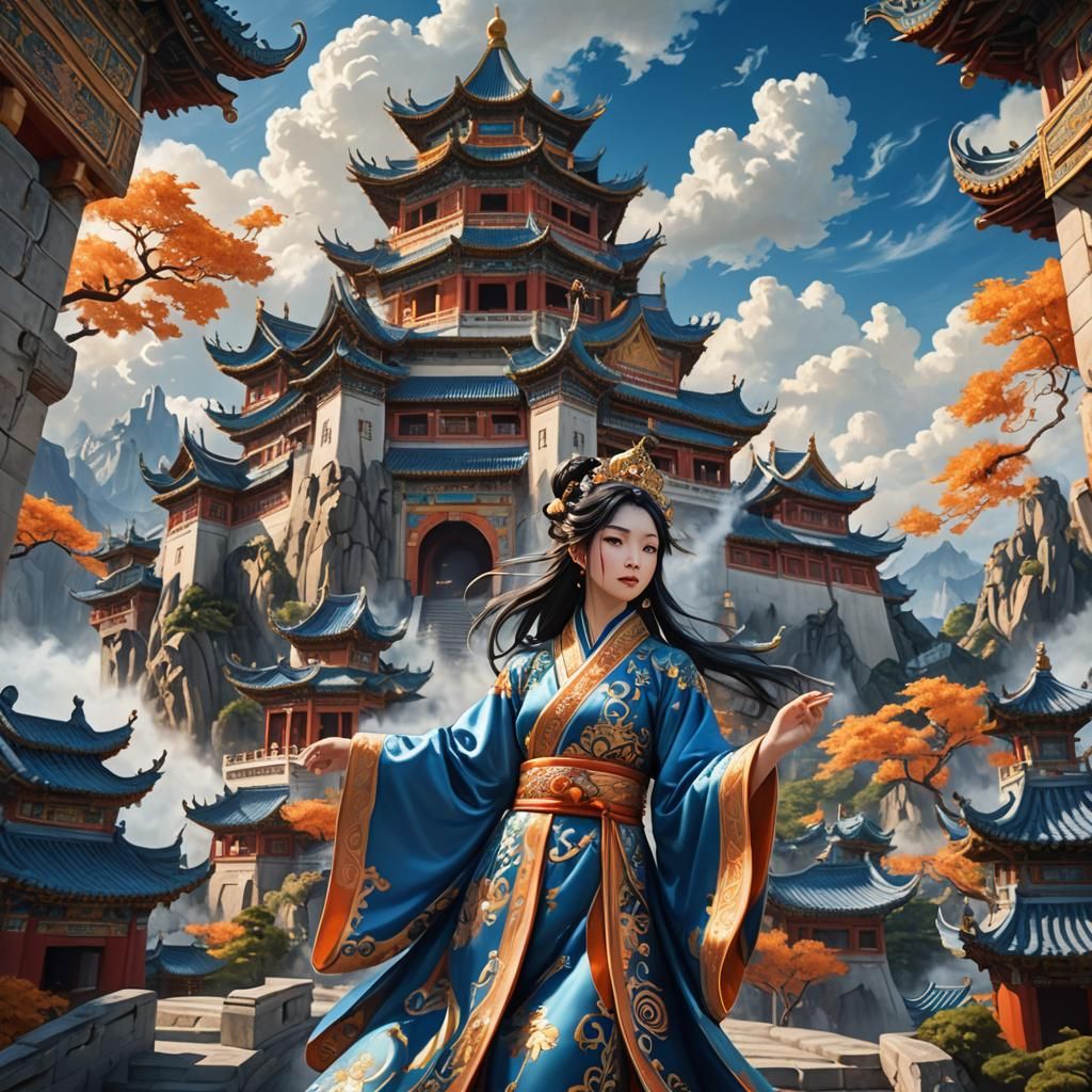 Chinese Fairy in Front of Majestic Castle