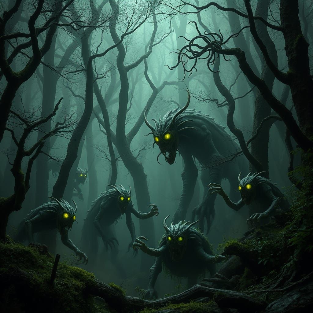 Mystical Forest Monstrosities Emerge from Ethereal Shadows