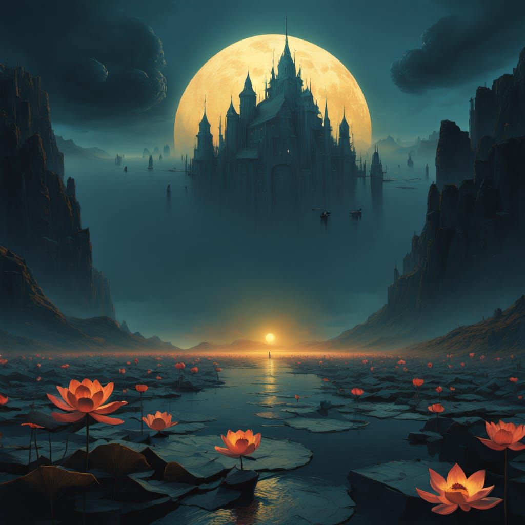 Ethereal Bloody Lotus Blooms in Golden Glow