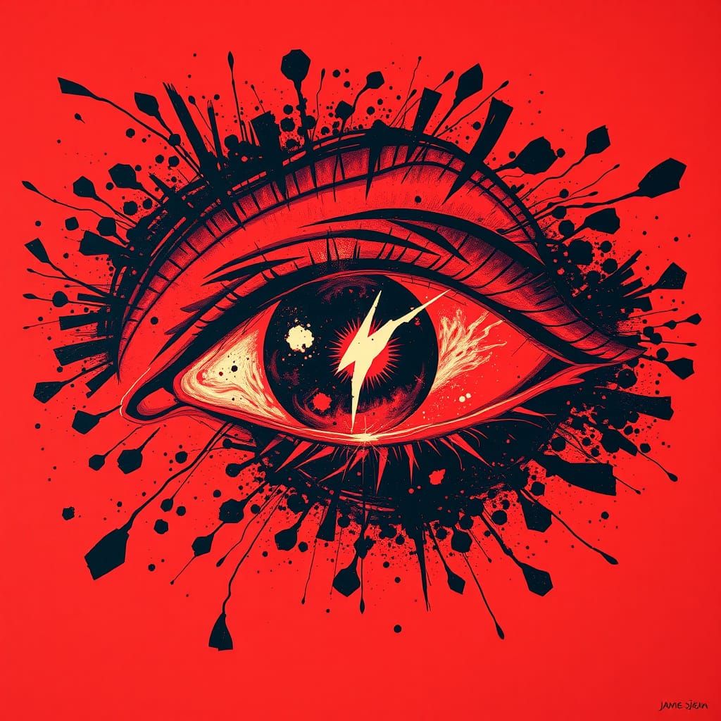 Ethereal Crimson Eye Erupts in Fiery Abstraction