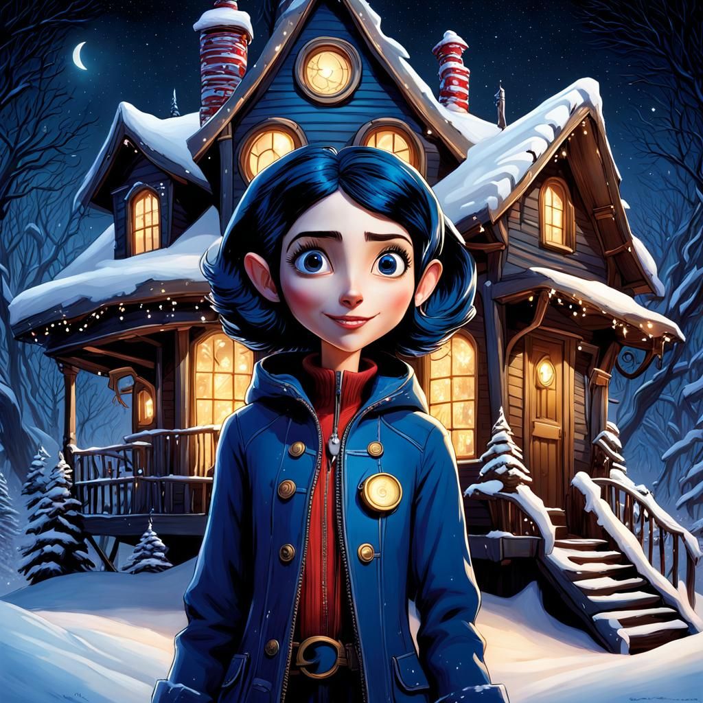 Coraline Christmas Portrait in Disney Pixar Style