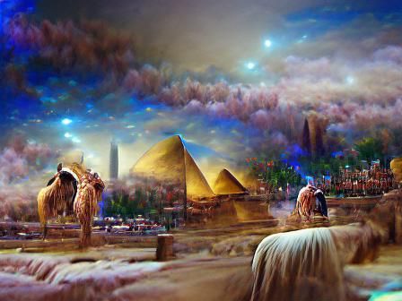 Astral Egypt Night Illustration in Mixed Media