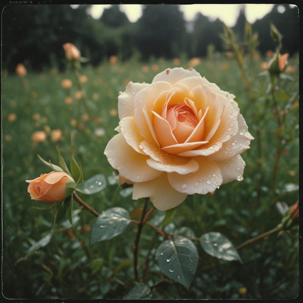 Mystical Pale Orange Tea Rose in Moonlit Garden