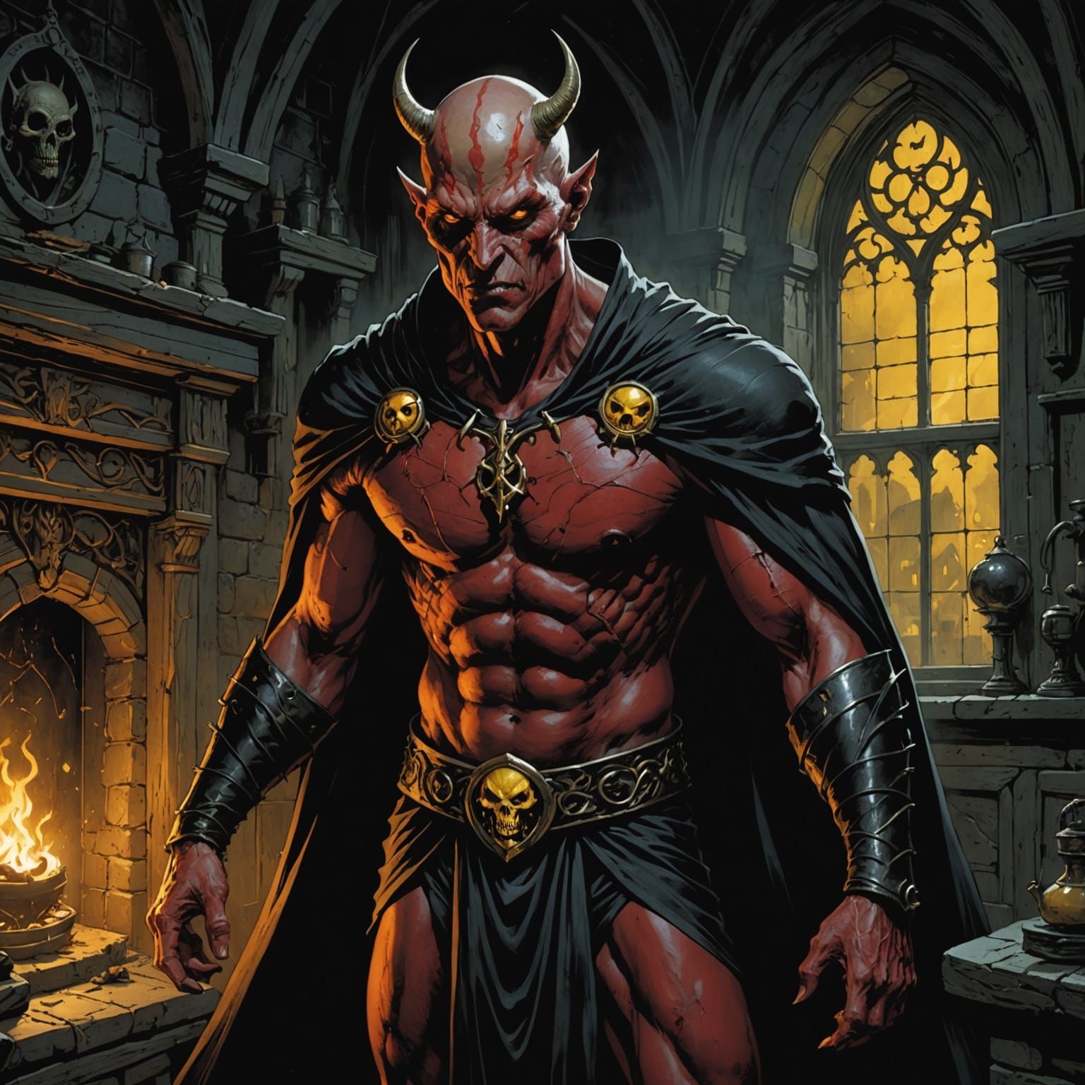 Gothic Demon in a Haunted Mansion at Night