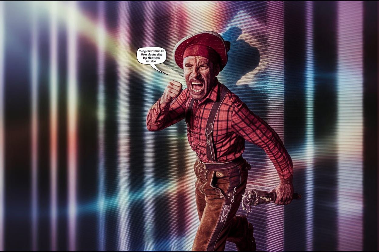 Swiss Mountaineer Yelling 'Hey Ya!' in Lederhosen