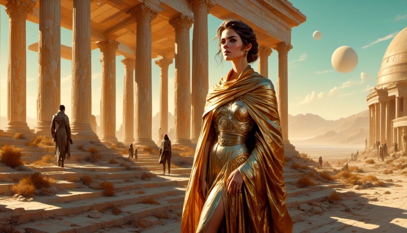 Female Detective in Agora: Classical Realism Concept Art