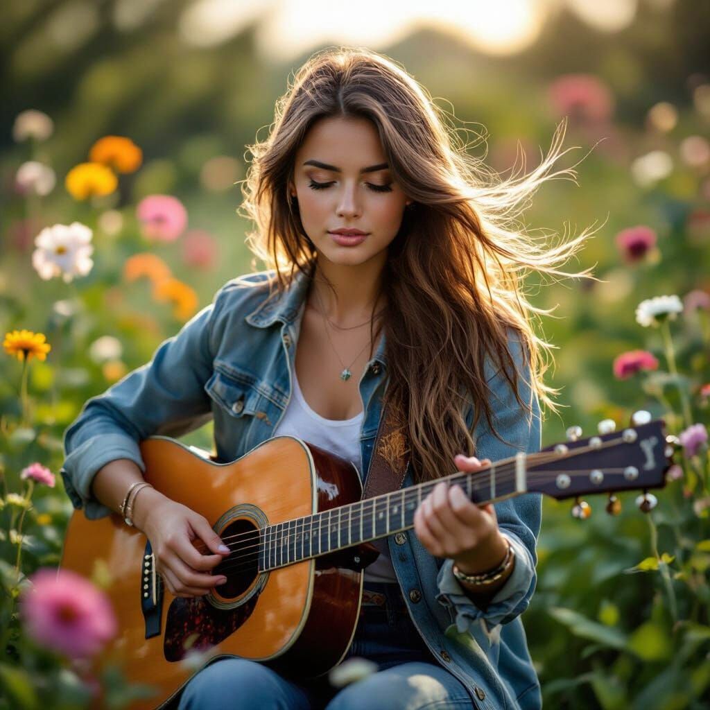 Guitarist in Flower Garden by Lee Jeffries