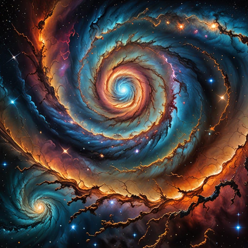 Vibrant Galaxy in Space: Cosmic Oil Painting