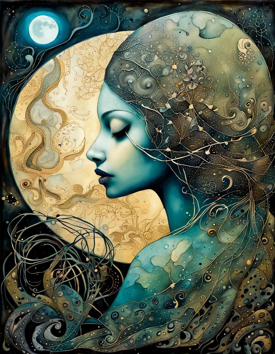 Intricate Woman Portrait with Geometric Machine Elements