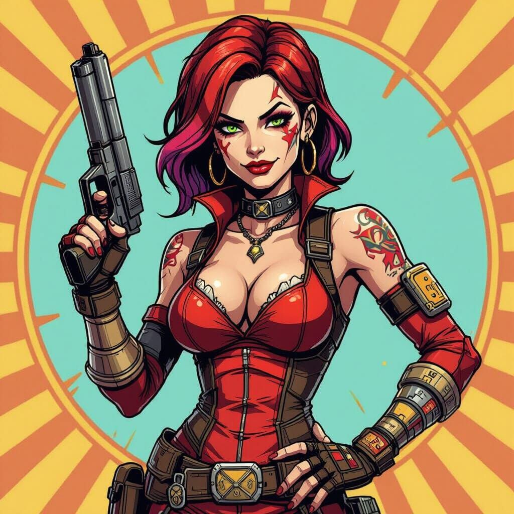 Mad Moxxi Illustration in Cel-Shading Inkpunk Style