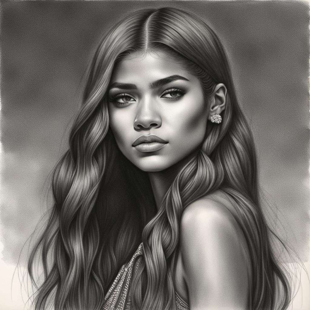 Hyperdetailed Charcoal Drawing of Woman in Bikini