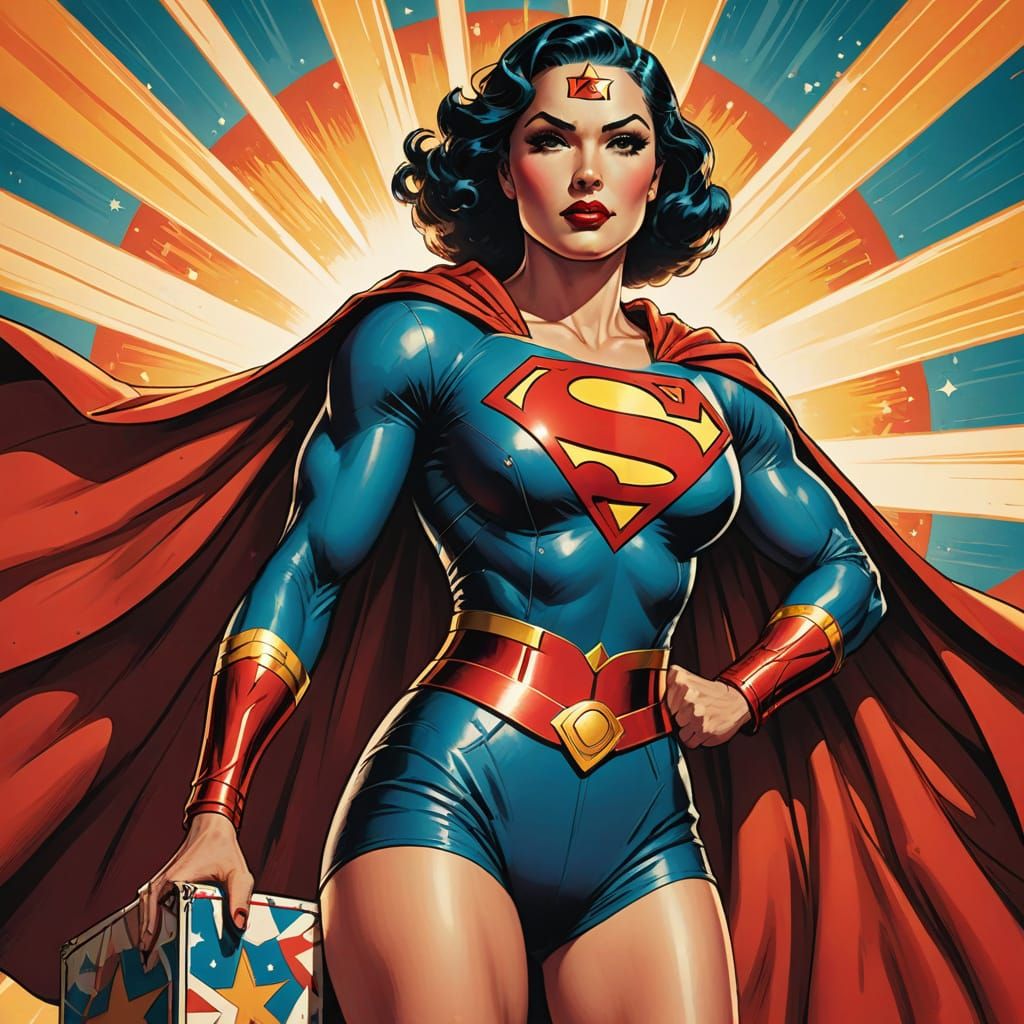 Superwoman in a Vibrant Box, a Retro Pin-up Masterpiece