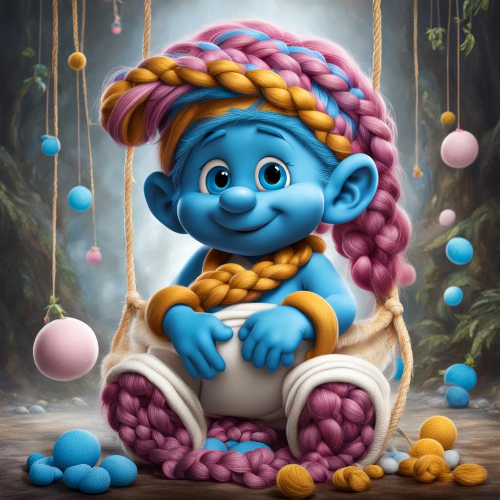 Baby Smurf with Braids in Diaper