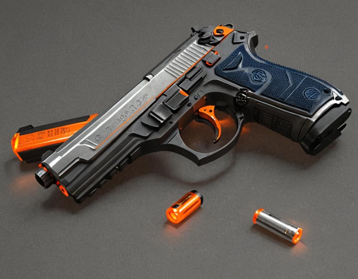 Hyperrealistic Neon Beretta M9 Action Portrait