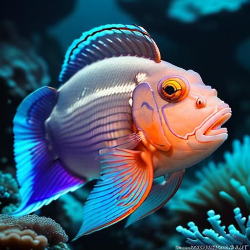 Hyperrealistic Asian Sheepshead Wrasse and Diver