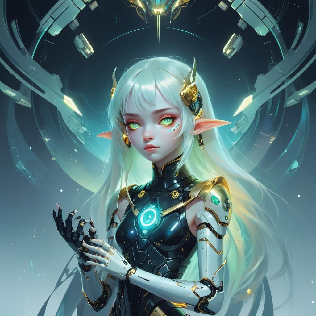 Sci-Fi Elf Portrait with Robotic Arm