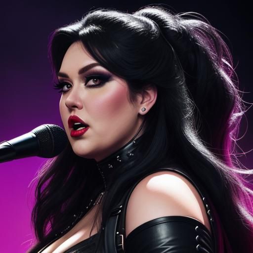 Plus-Size Singer on Stage in Synthwave Style