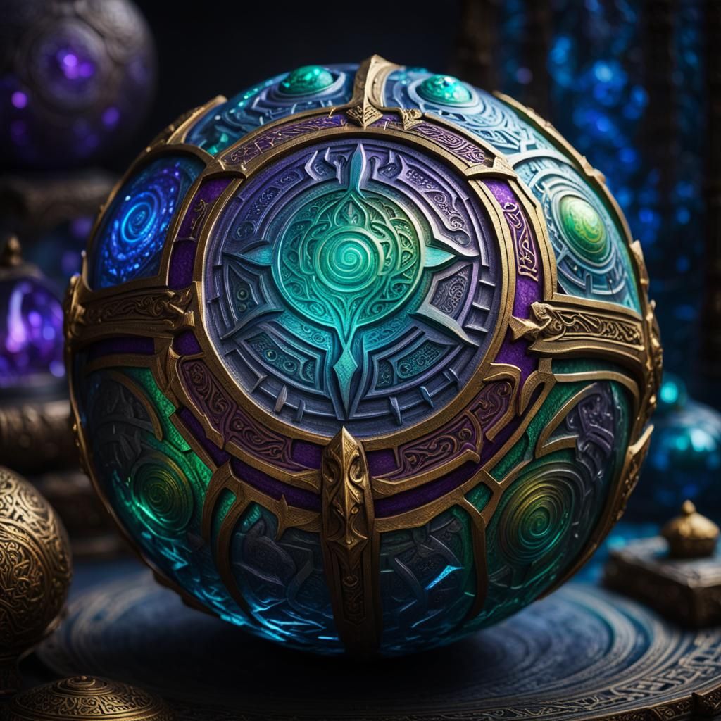 Magical Orb with Intricate Runes and Shimmering Energy