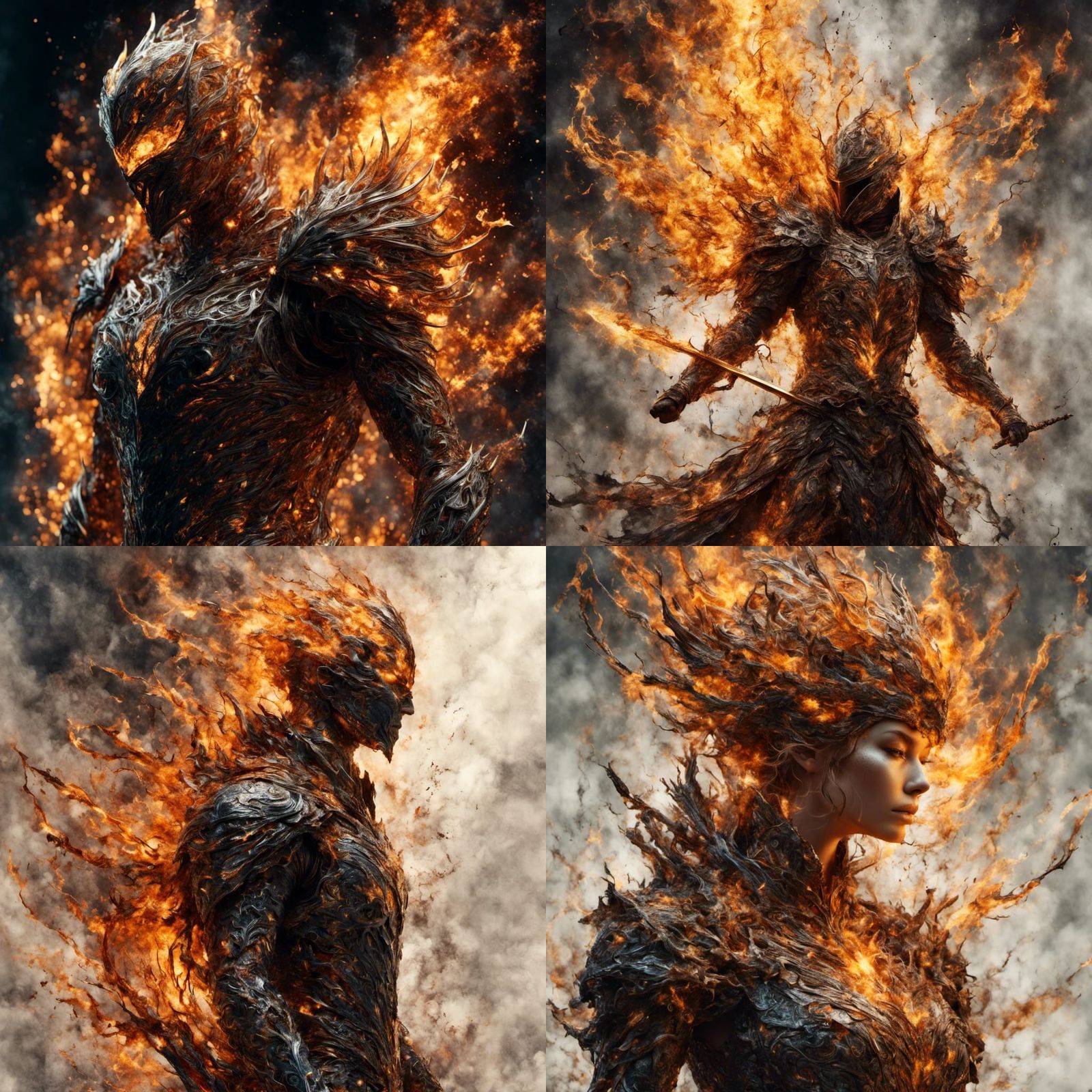 Fiery Elemental Knight in Hyperreal Digital Art