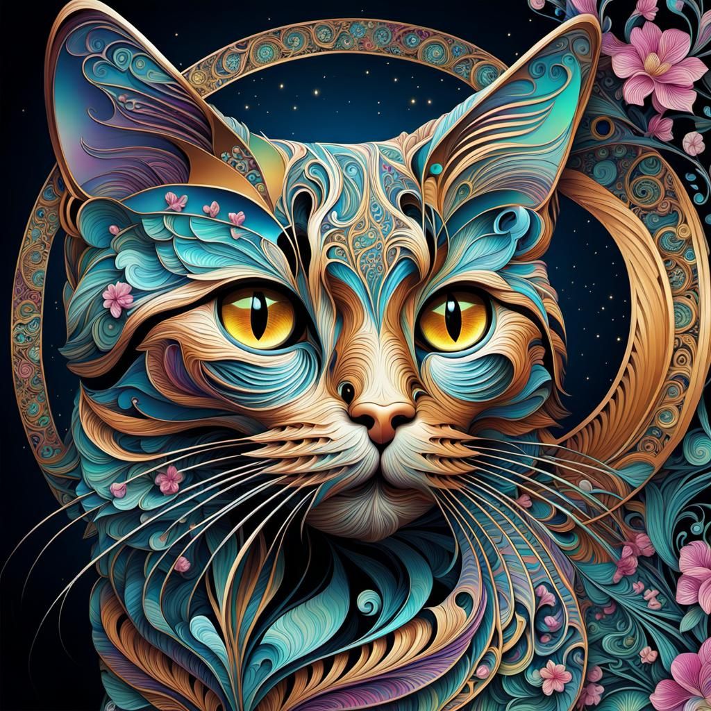 Elegant Cat in Springtime Paris: Art Nouveau Illustration