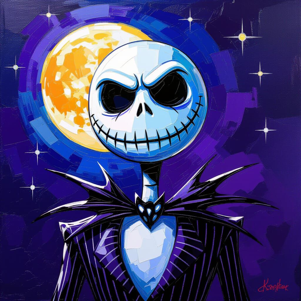Jack Skellington in Purple & White Spider Webs as Impasto Pa...