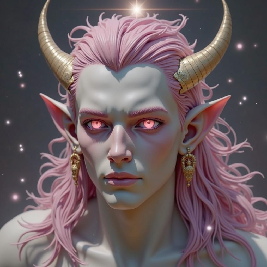 Pink-Eyed Half-Orc Man in Divine Light