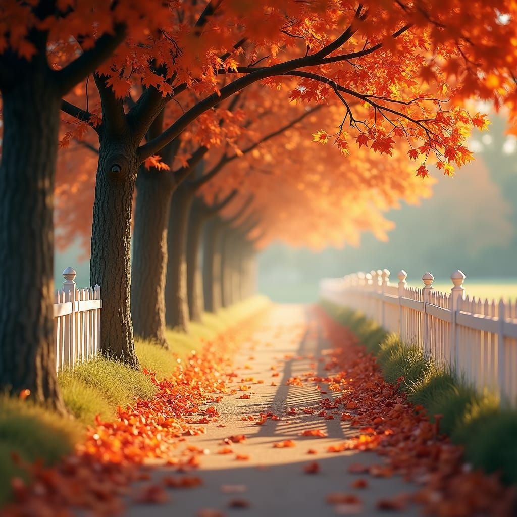 Autumn Path with Fence in Impressionistic Style