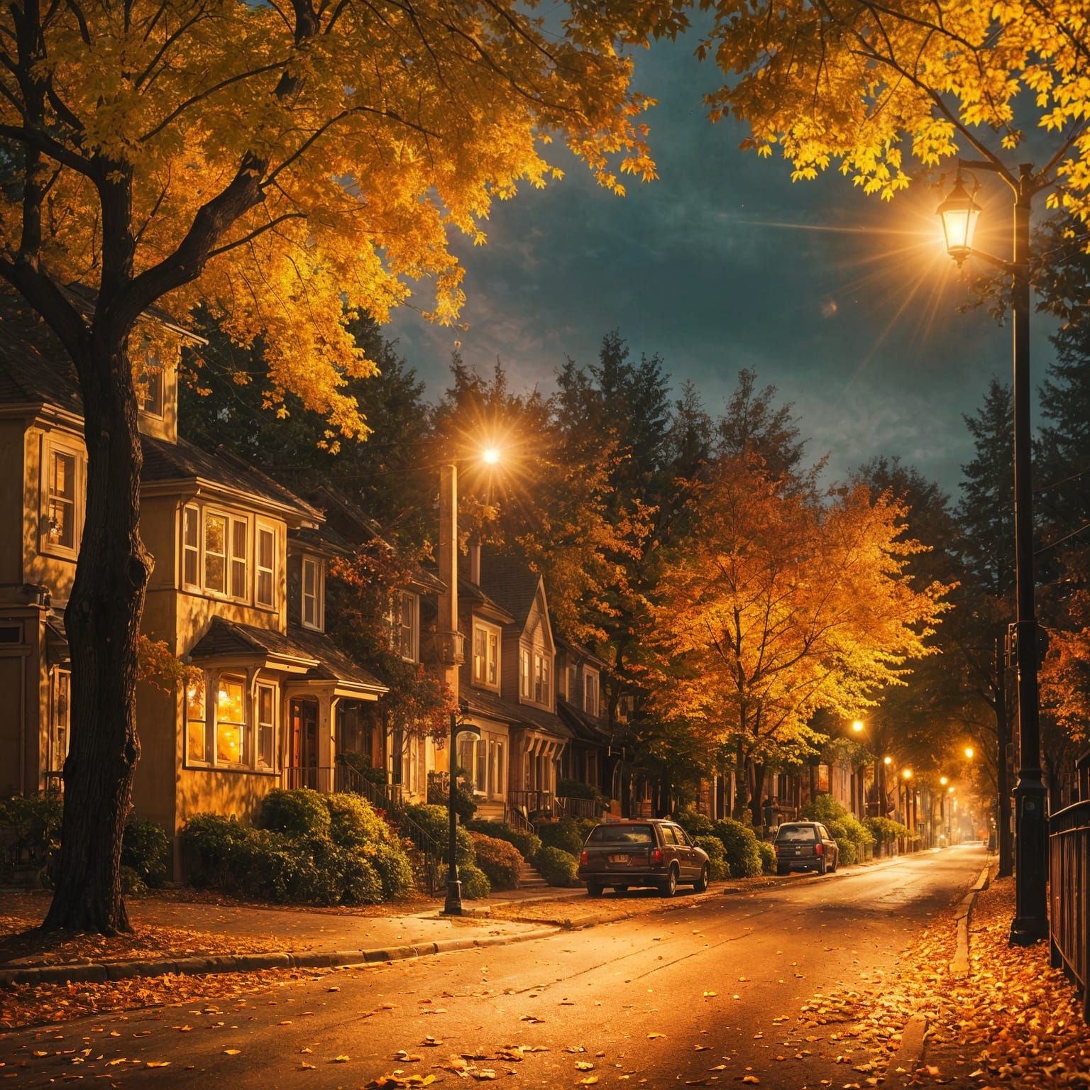 Cozy Autumn Street Scene in Cinematic Style