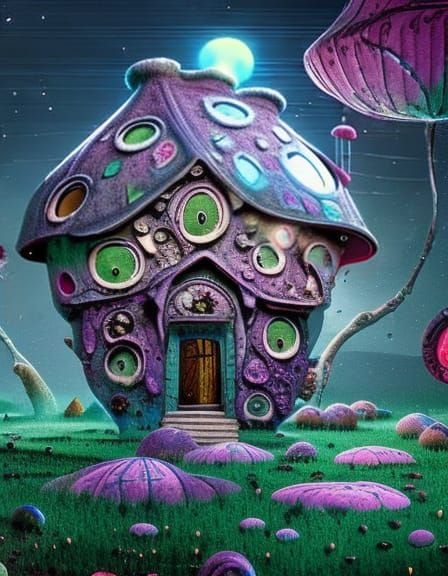 Purple and green alien house